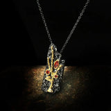 Natural Garnet Pendant Necklace Two Tone Gothic Branch Chains