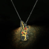 Natural Garnet Pendant Necklace Two Tone Gothic Branch Chains
