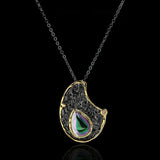 Exaggerated Gilding Pendant Necklace with Mystery Rainbow Stone Inlay