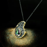 Exaggerated Gilding Pendant Necklace with Mystery Rainbow Stone Inlay