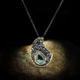Exaggerated Gilding Pendant Necklace with Mystery Rainbow Stone Inlay