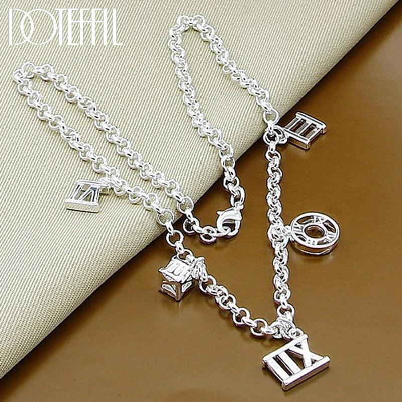 925 Silver Roman Numerals Pendant Necklace For Women Wedding Engagement