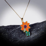 Sun Flower Pendant 925 Silver Lady Jewelry Necklace Enamel