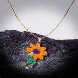 Sun Flower Pendant 925 Silver Lady Jewelry Necklace Enamel