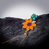 Sun Flower Pendant 925 Silver Lady Jewelry Necklace Enamel