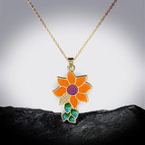 Sun Flower Pendant 925 Silver Lady Jewelry Necklace Enamel