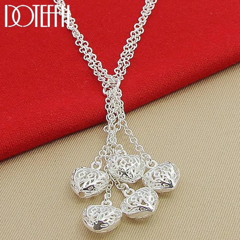 925 Silver Hollow Ball Five Heart Necklace For Women