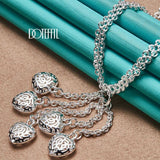 925 Silver Hollow Ball Five Heart Necklace For Women
