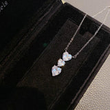 Three Heart Pendant Silver Necklace Bling CZ Zirconia Chain