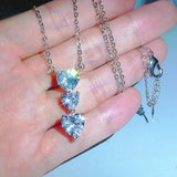 Three Heart Pendant Silver Necklace Bling CZ Zirconia Chain