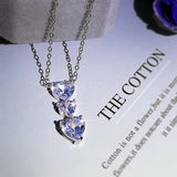 Three Heart Pendant Silver Necklace Bling CZ Zirconia Chain