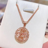 Purple Round Geometric Flower Pendant 14K Rose Plated Necklace