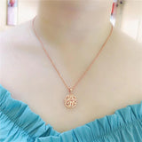 Purple Round Geometric Flower Pendant 14K Rose Plated Necklace