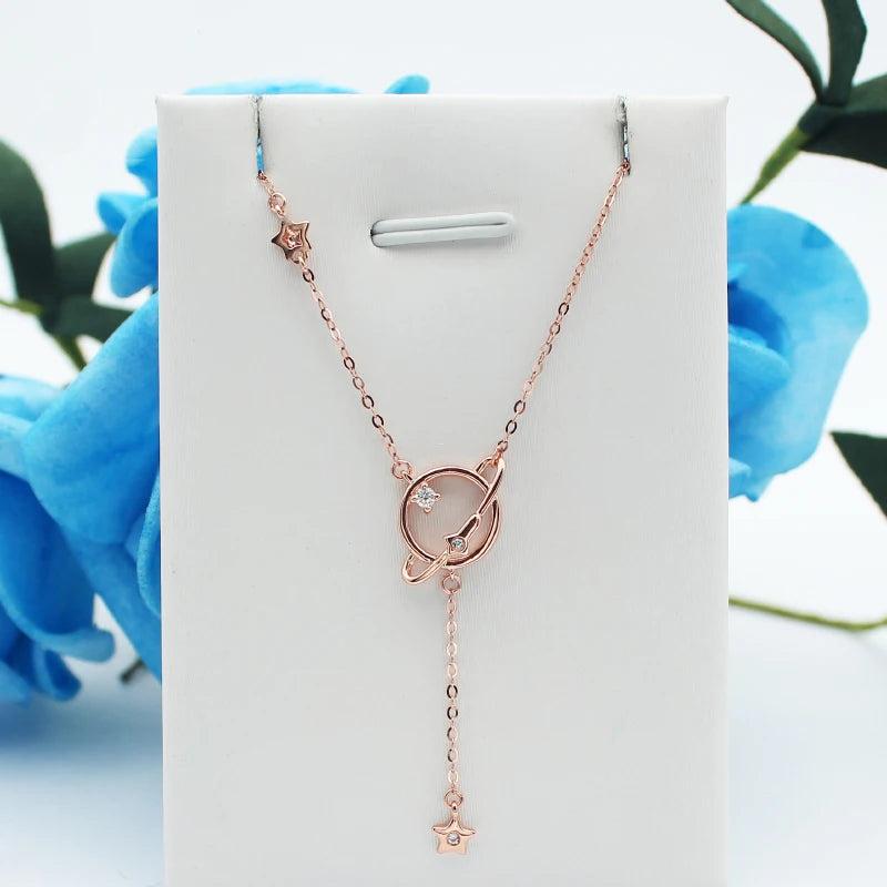 Geometric Tassel Necklace in 14K Rose Gold Plating