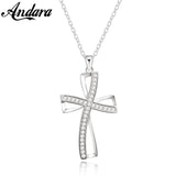 925 Silver Cross CZ Pendant Necklace Romantic Jewelry