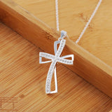 925 Silver Cross CZ Pendant Necklace Romantic Jewelry