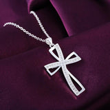 925 Silver Cross CZ Pendant Necklace Romantic Jewelry