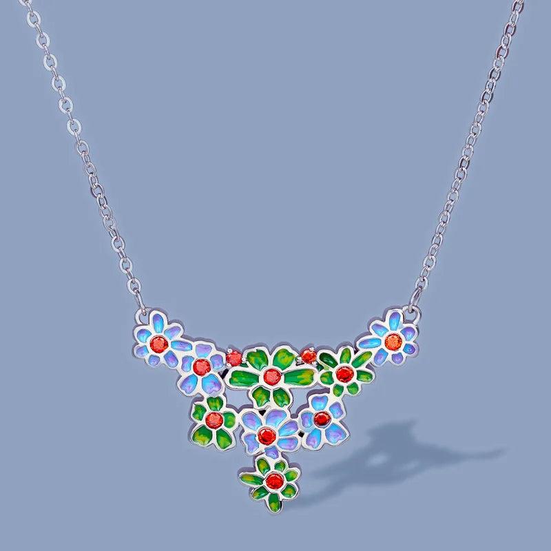 925 Silver Green Flower Pendant Chain Small Fresh Ladies Sweater Chain