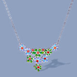 925 Silver Green Flower Pendant Chain Small Fresh Ladies Sweater Chain