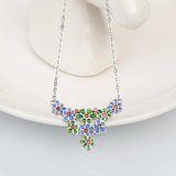 925 Silver Green Flower Pendant Chain Small Fresh Ladies Sweater Chain