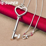 925 Silver Heart Key Pendant Necklace 16-30 inch Snake Chain