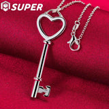 925 Silver Heart Key Pendant Necklace 16-30 inch Snake Chain