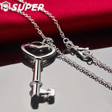 925 Silver Heart Key Pendant Necklace 16-30 inch Snake Chain