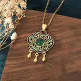 Vintage Chrysoprase Ruyi Necklace Enamel Tassel Pendant
