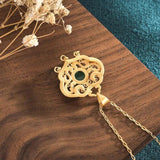 Vintage Chrysoprase Ruyi Necklace Enamel Tassel Pendant