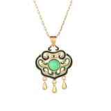 Vintage Chrysoprase Ruyi Necklace Enamel Tassel Pendant