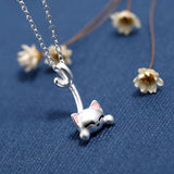 925 Silver Cat Pendant Necklace Choker Gift Jewelry