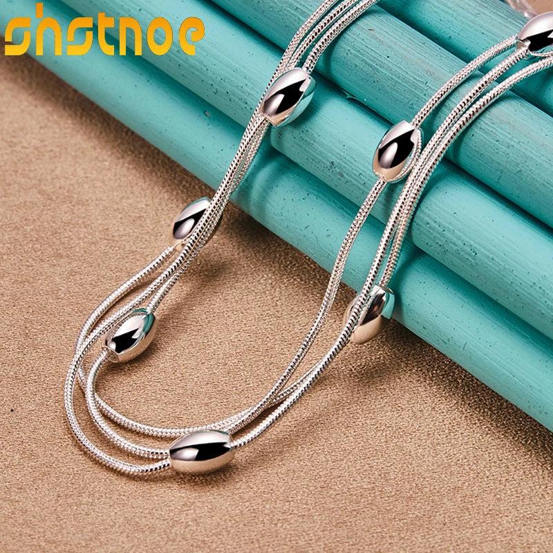 925 Silver Snake Chain Beaded Necklace 18 Inch