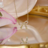 14K Bowknot Pendant Necklace Zircon Stone Fashion Jewelry