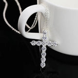 925 Silver Zircon Cross Necklace Women's Charm Engagement Party Gift