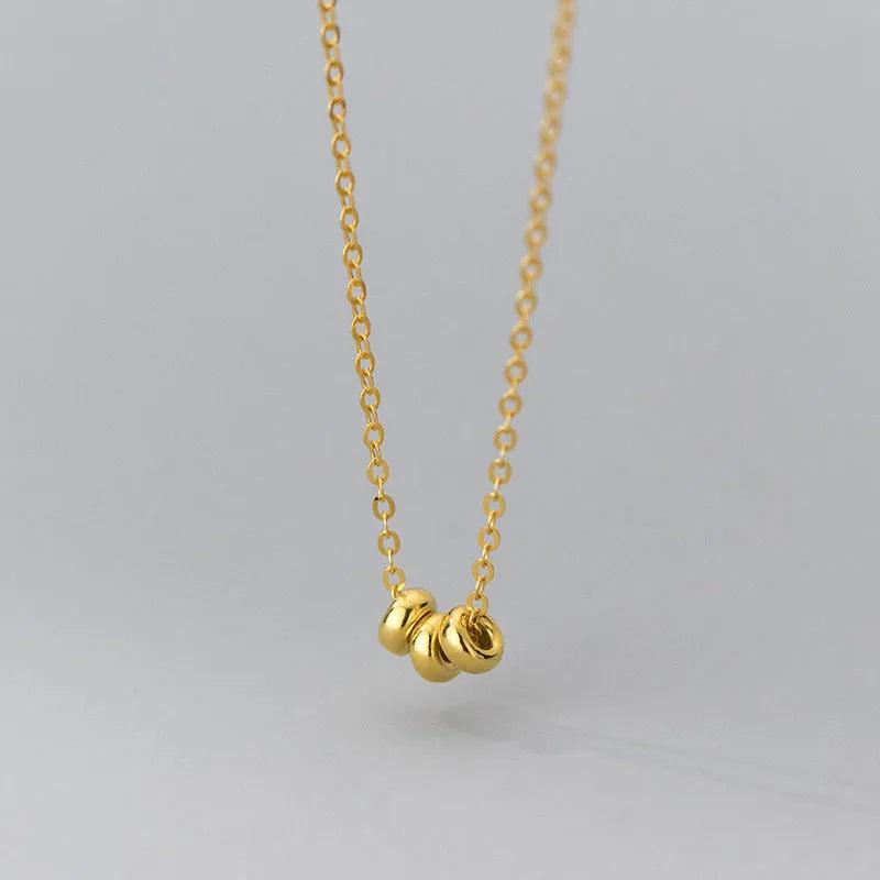 925 Silver 18k Choker Necklace Three Bead Women Jewelry