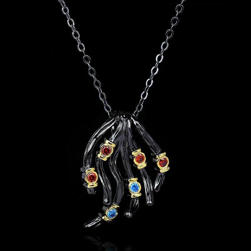 Women's 925 Silver Necklace Irregular Tree Vine Pendant Colored Zircon Jewelry