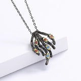 Women's 925 Silver Necklace Irregular Tree Vine Pendant Colored Zircon Jewelry