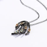 Women's 925 Silver Necklace Irregular Tree Vine Pendant Colored Zircon Jewelry