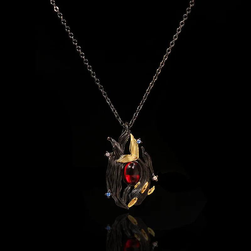 925 Silver Necklace Red Zircon Women Pendant Enamel Jewelry