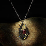 925 Silver Necklace Red Zircon Women Pendant Enamel Jewelry