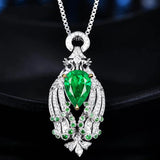 Colombian Emerald Pendant Women's Peacock Necklace Silver Choker