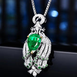 Colombian Emerald Pendant Women's Peacock Necklace Silver Choker