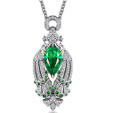 Colombian Emerald Pendant Women's Peacock Necklace Silver Choker
