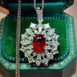 Vintage Lab Ruby Crystal Pendant Necklace Choker Silver Chains Jewelry
