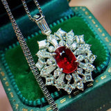 Vintage Lab Ruby Crystal Pendant Necklace Choker Silver Chains Jewelry