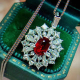 Vintage Lab Ruby Crystal Pendant Necklace Choker Silver Chains Jewelry