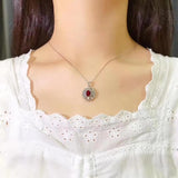 Vintage Lab Ruby Crystal Pendant Necklace Choker Silver Chains Jewelry