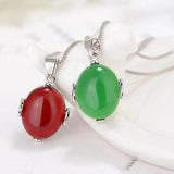 Cellacity Silver 925 Necklace Green Red Agate Pendant Charms Female Gift