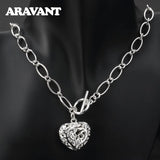 925 Silver Hollow Heart Necklace Chains Women Pendant Jewelry