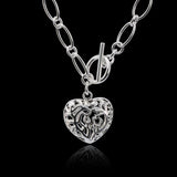 925 Silver Hollow Heart Necklace Chains Women Pendant Jewelry